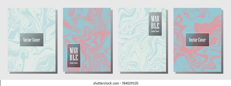 Glitch marble pattern binder cover layout, journal design template vector set. Marble background patterns set for binder design, journal, certificate layout, book cover. Flat vector graphic.