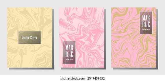 Glitch marble prints, vector cover design templates. Fluid marble stone texture iInteriors fashion magazine backgrounds  Corporate journal patterns set of liquid ink waves. Splash effect prints.