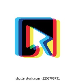 Glitch media logo with play button and mouse cursor vector