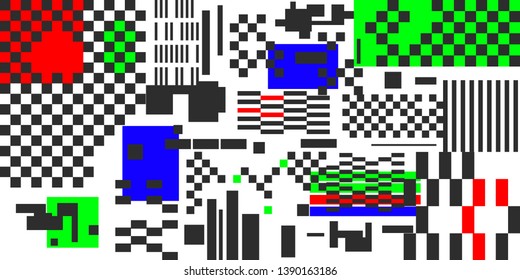 Glitch modern banner. Background with broken pixels and bug, error signal. Vector illustration