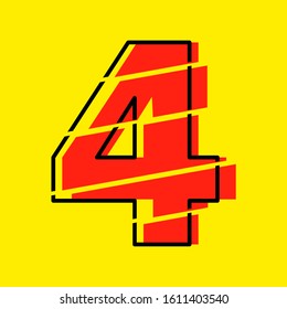 Glitch Modern Red 4 Number Design Vector Illustration. Numeral Vector Trendy Flat Line Style. Vector Elements Illustration Template for Web Design or Greeting Card.