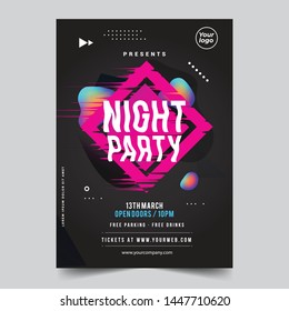 Glitch music festival poster night template layout. Vector