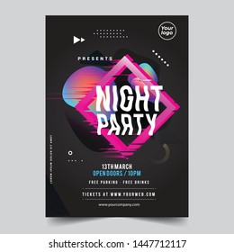 Glitch music festival poster night template layout. Vector