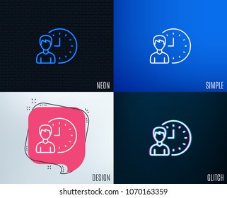 Glitch, Neon effect. Business project deadline line icon. Working hours or Time management sign. Trendy flat geometric designs. Vector