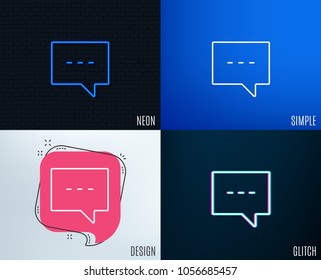 Glitch, Neon effect. Chat line icon. Speech bubble sign. Communication or Comment symbol. Trendy flat geometric designs. Vector