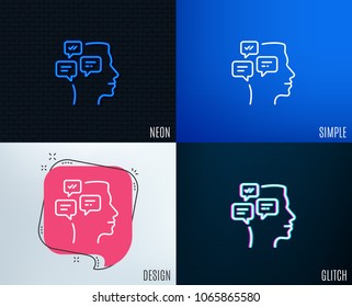 Glitch, Neon effect. Chat Messages line icon. Conversation sign. Communication speech bubbles symbol. Trendy flat geometric designs. Vector