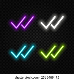 Glitch, Neon effect. Check line icon. Approved Tick sign. Confirm, Done or Accept symbol. Trendy flat geometric designs. Vector.