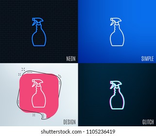 Glitch, Neon effect. Cleaning spray line icon. Washing liquid or Cleanser symbol. Housekeeping equipment sign. Trendy flat geometric designs. Vector