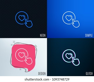 Glitch, Neon effect. Click like line icon. Love button symbol. Valentines day sign. Trendy flat geometric designs. Vector