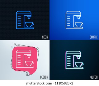 Glitch, Neon effect. Coffee machine line icon. Hot drink sign. Fresh beverage symbol. Trendy flat geometric designs. Vector