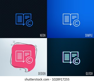 Glitch, Neon effect. Copyright line icon. Copywriting or Book sign. Feedback symbol. Trendy flat geometric designs. Vector
