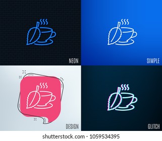 Glitch, Neon effect. Mint Tea line icon. Fresh herbal beverage sign. Cup of drink symbol. Trendy flat geometric designs. Vector
