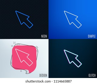 Glitch, Neon effect. Mouse Cursor line icon. Pointer sign. Click arrow symbol. Trendy flat geometric designs. Vector