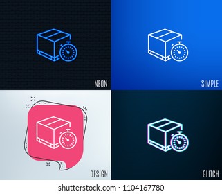 Glitch, Neon effect. Shipping tracking line icon. Delivery timer sign. Express logistics symbol. Trendy flat geometric designs. Vector