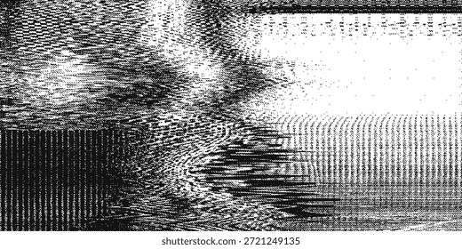 Textura de ruido de fallo, líneas distorsionadas abstractas con grano digital pesado, fondo de patrón de interferencia de señal monocromo, Ilustración vectorial