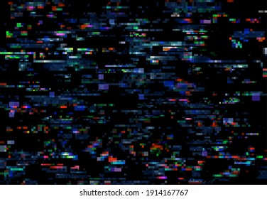 Glitch noise of TV pixels on digital screen background, vector television video error. Glitch screen with computer or VHS signal effect, static code bug and internet data damage pattern on monitor