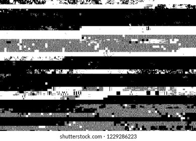 Glitch overlay distress texture. Cyber hacker attack theme creative design template. Grunge glitched black and white background. EPS10 vector.