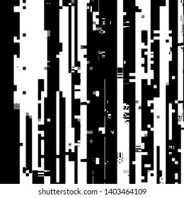 Glitch overlay distress texture. Cyber hacker attack theme creative design template. Grunge glitched black and white background. EPS10 vector.