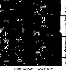 Glitch overlay distress texture. Grunge glitched black and white background. Cyber hacker attack theme creative design template. EPS10 vector.