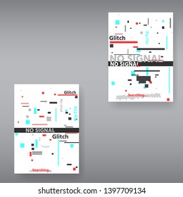Glitch page template . Tv distorted signal chaos, glitched effect distortion color photo dissolution and flaw glitches bug circles, vhs white noise destroyed