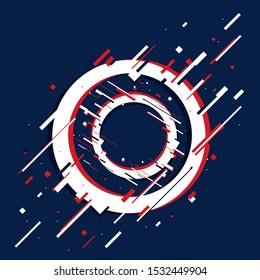 Glitch page template . Tv distorted signal chaos, glitched effect distortion color photo dissolution and flaw glitches bug circles, vhs white noise destroyed