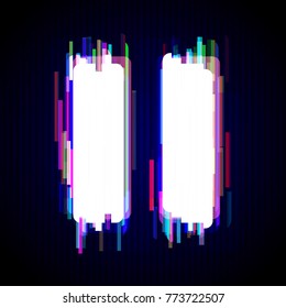 Glitch pause symbol Design. Distorted Glitch Style Modern Background. Glow Design for Graphic Design - Banner, Poster, Flyer, Brochure, Card. Vector Illustration.