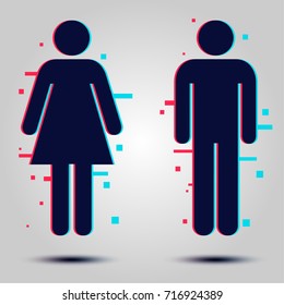 Glitch People Vector Icon. Man And Woman