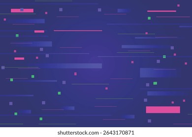 Tela de fundo de pixel com falha. Banner amplo do ruído de dados. Efeito de desintegração com pixels de cor. Distorção e linhas abstratas digitais. Efeito de tela cyberpunk. Ilustração vetorial