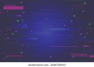 Tela de fundo de pixel com falha. Banner amplo do ruído de dados. Efeito de desintegração com pixels de cor. Distorção e linhas abstratas digitais. Efeito de tela cyberpunk. Ilustração vetorial