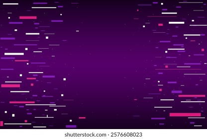 Glitch pixel background. Abstract color lines and shapes. Random elements with disintegration effect. Futuristic banner template. Distorted data texture. Vector illustration.