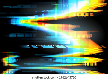 Glitch and pixel noise of TV and computer screen error vector background. Abstract colorful wave of television signal failure, data decay, static crash and damaged VHS video distorted effects