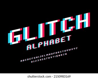 glitch pixel style font with uppercase, numbers and symbol