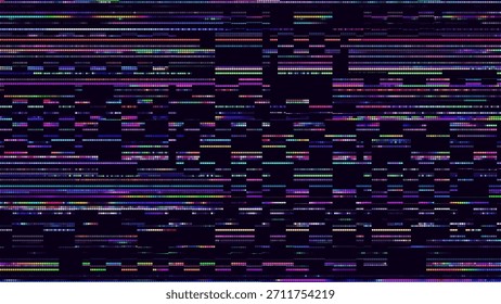 Pantalla de píxeles de error. Fondo Abstractas Cyberpunk Purple Glitched. Efecto de ruido Abstractas Video, error de daño, datos estilizados líneas dañadas. Ilustración vectorial. 