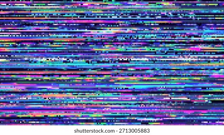 Pantalla de píxeles de error. Fondo Abstractas Cyberpunk Purple Glitched. Efecto de ruido Abstractas Video, error de daño, datos estilizados líneas dañadas. Ilustración vectorial. 
