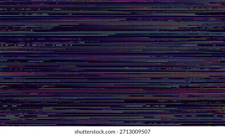 Glitch Pixels Screen. Abstract Cyberpunk Purple Glitched Background. Abstract Noise Effect, Error Video Damage, Stylized Data Corrupted Lines. Vector illustration. 