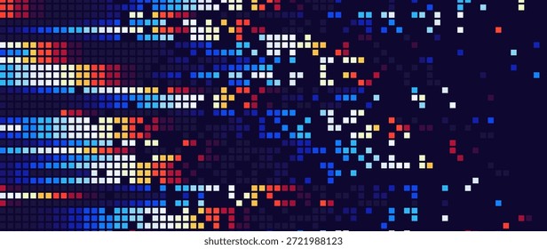 Glitch Pixels Screen. Abstract Cyberpunk Purple Glitched Background. Abstract Noise Effect, Error Video Damage, Stylized Data Corrupted Lines. Vector illustration. 