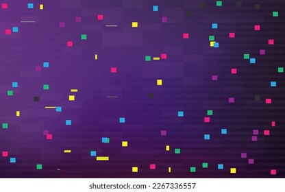 Glitch pixels texture. Video color disintegration. Digital video error. Abstract distortion elements. Retro game background. Pixel noise effect. Vector illustration.