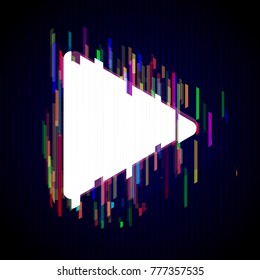 Glitch play symbol Design. Distorted Glitch Style Modern Background. Glow Design for Graphic Design - Banner, Poster, Flyer, Brochure, Card. Vector Illustration.