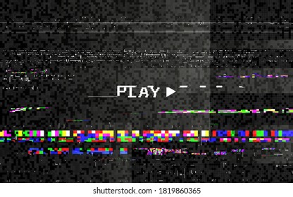 Glitch play with vhs effect. Color digital distortions. Random elements in motion. Futuristic dynamic effect. Video problem concept. TV screen concept. Vector illustration.