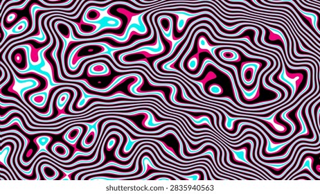 Glitch Psychedelic Trippy Lines Abstract Fluid Shape Background Vector Illustration