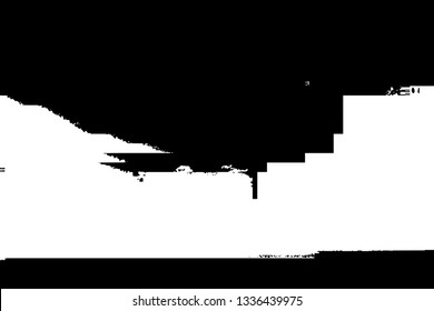 Glitch rectangle overlay distress texture. Cyber hacker attack theme creative design template. Grunge glitched black and white background. EPS10 vector 