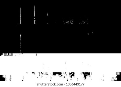 Glitch rectangle overlay distress texture. Cyber hacker attack theme creative design template. Grunge glitched black and white background. EPS10 vector 