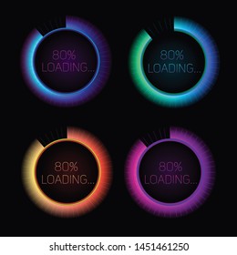 Glitch retro future. Glowing neon circle. Round frame with data loading. Sci-Fi backdrop. Vector illustration.