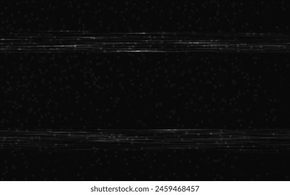 Glitch retro texture. Dark analog video error. VHS no signal template. Rewind effect with horizontal lines. Distorted playback background. Television static frame. Vector illustration.