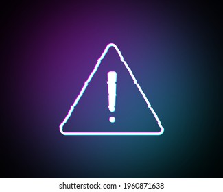 Glitch screen with Caution warning sign with exclamation mark. Alert, danger, hazard, attention and error symbol. Triangle shape