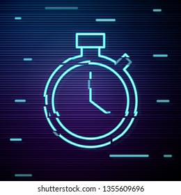 Glitch screen with Clock icon. Timer icon. Countdown, deadline, schedule, planning symbol.