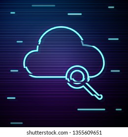 Glitch screen with Cloud Search Icon Isolated Vector Illustration