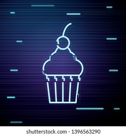 Glitch screen with Cup cake icon. Dessert symbol