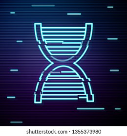 Glitch screen with DNA structure vector icon. Genes symbol
