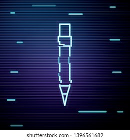 Glitch screen with Filled pencil super icon. Pencil symbol.